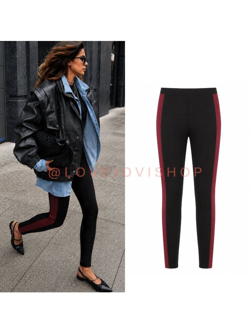 Streetwear | BCBGMaxAzria Luxe Fabric Leggings | Wine Stripe with Sculpted Fit